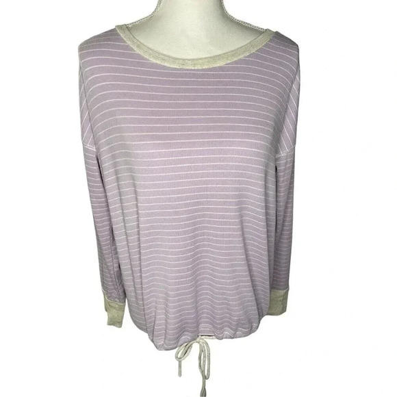 Hem & Thread Women’s Small Purple & Gray Striped Gathered Tie Bottom Top - Picture 1 of 3